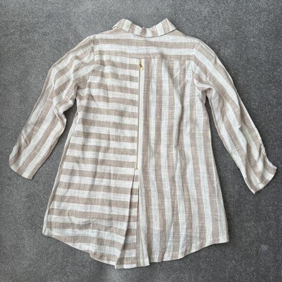 Soft Surroundings Shirt Womens Small Tan White Stripe Linen Blend 3/4 Sleeve - Picture 9 of 11